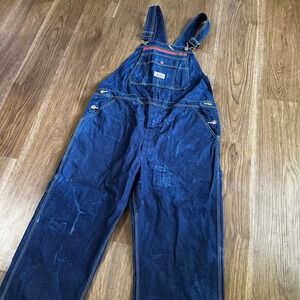 Round House Denim Overalls Mens 38x32 Blue Good Workwear Carpenter Bibs 980A